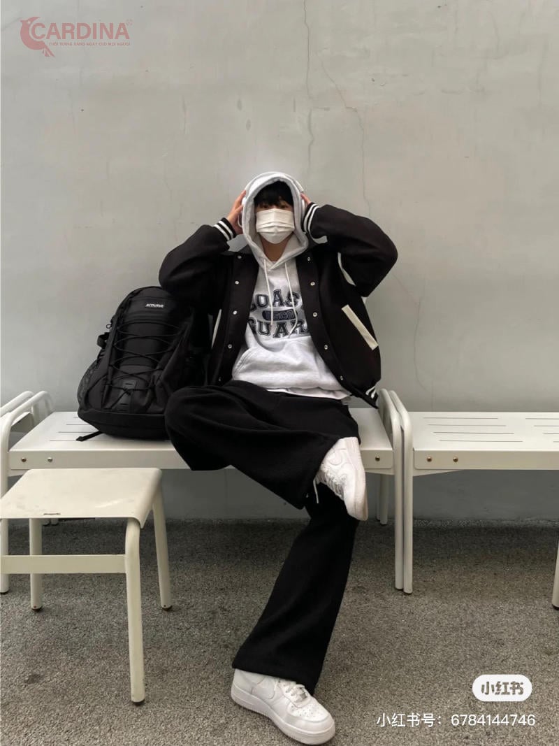 Quần tây nam ống rộng phối cùng áo hoodie