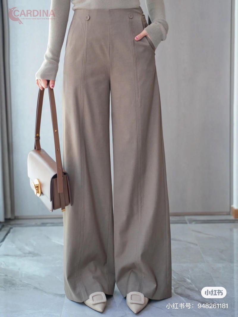 Quần tây ống rộng đi giày búp bê đế bệt