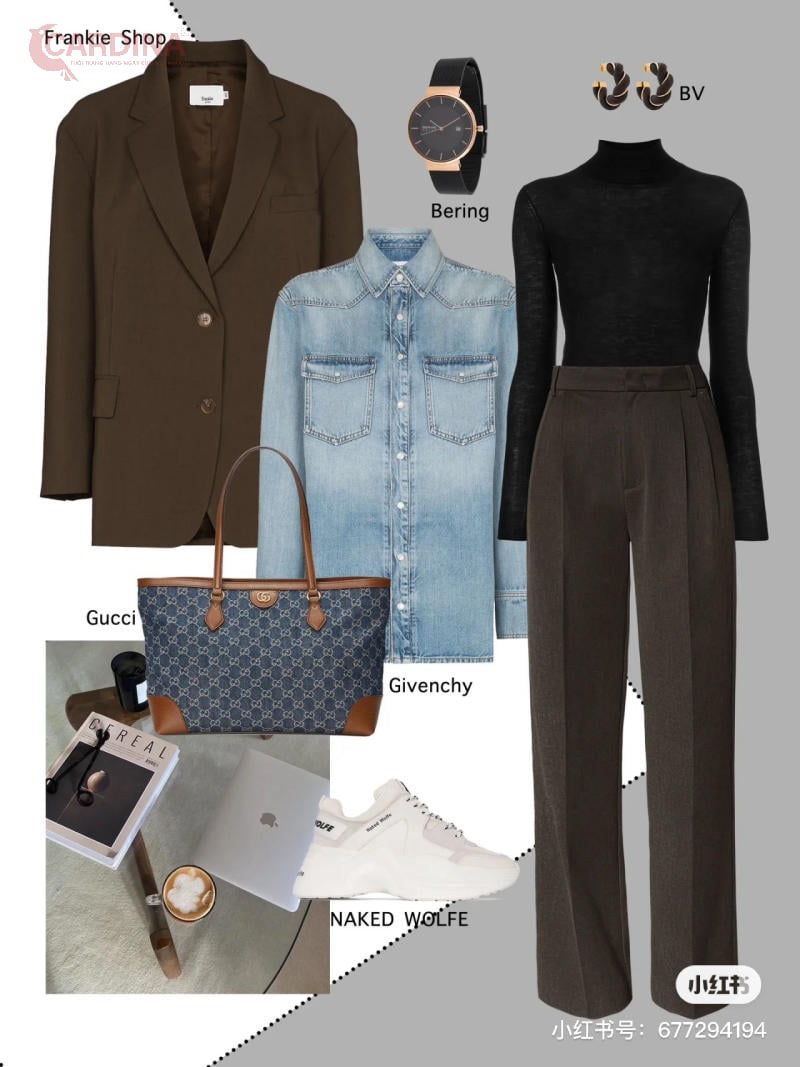 Blazer và quần tây ống rộng cho phái nữ