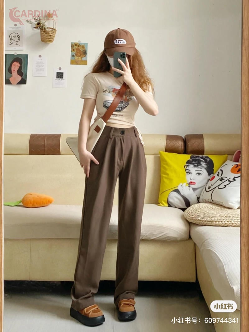 Quần tây ống rộng mix giày Loafer