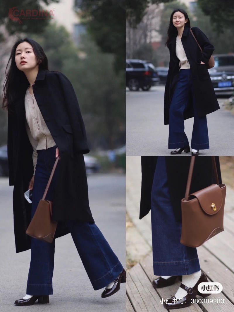 Quần tây ống rộng nữ đi giày Mary Janes