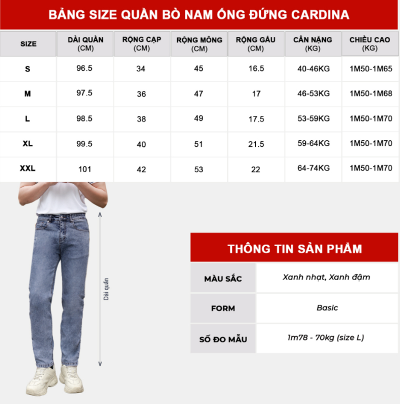 Bảng size quần áo nam Bảng size quần áo nam
