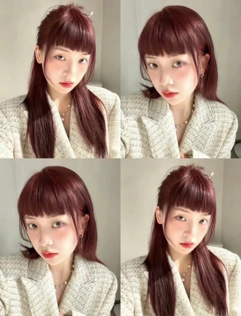 Tóc đỏ cherry với mái ngố Tóc đỏ cherry với mái ngố